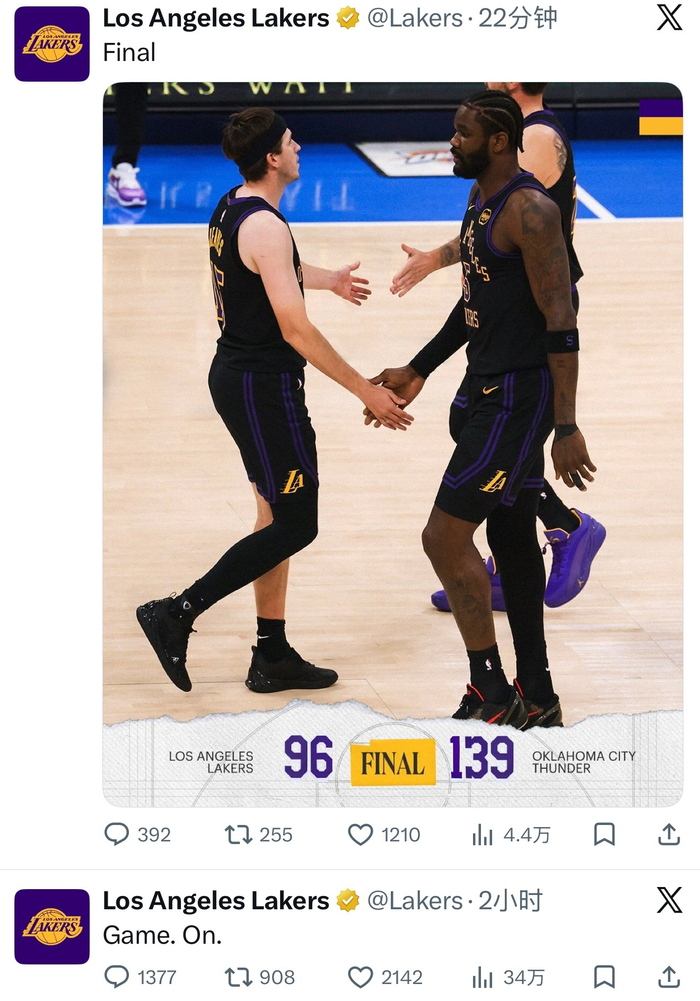 湖人队本赛季仅发布两条动态引热议